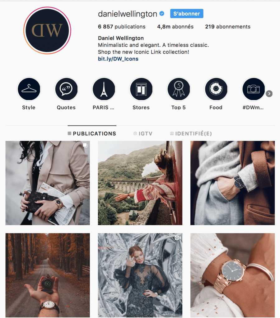 Instgram Daniel Wellington Strategie Communication Montres